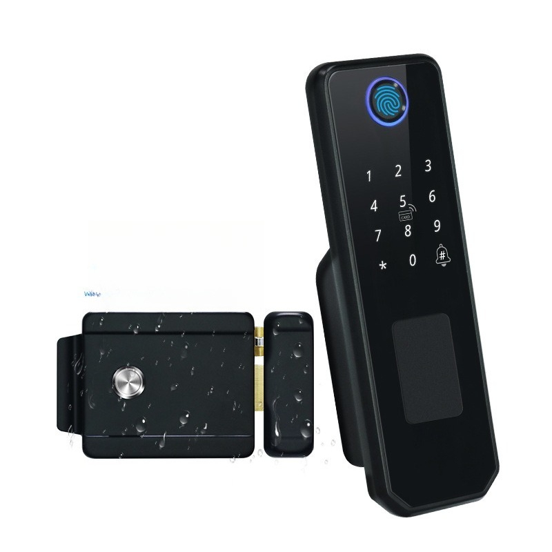 Smart Garden Lock - ล็อคประตูสวนอัจฉริยะแบบไร้สายกันน้ำด้วยลายนิ้วมือสองด้าน, ล็อคประตูเหล็กกันแดดกลางแจ้ง, ล็อคหัวกระทิง