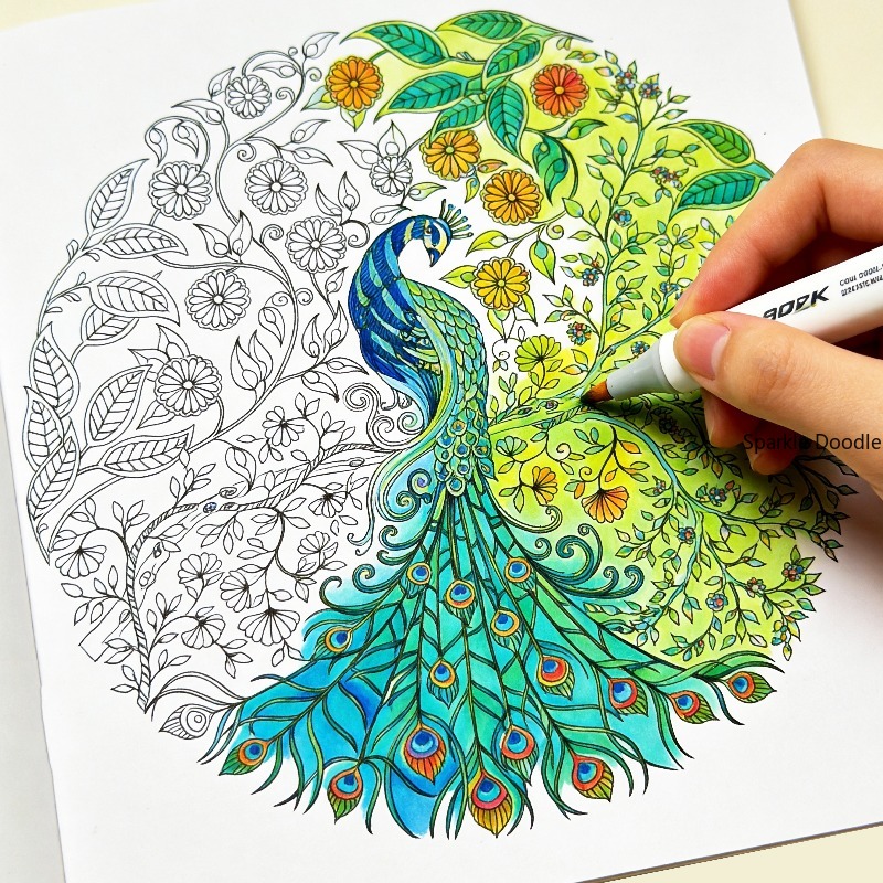 Garden Journal Planner - หนังสือระบายสีสำหรับผู้ใหญ่เพื่อการผ่อนคลาย ลายกราฟฟิตี สวนดอกไม้และนกแสนลึกลับ รวมลวดลายพืชและสัตว์