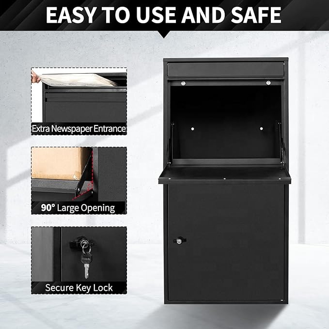 Smart Garden Lock - ตู้รับจดหมายเหล็กขนาดใหญ่แบบสมาร์ท พร้อมกุญแจล็อค สำหรับติดตั้งภายนอกบ้าน สวน หรือผนัง ทนทาน