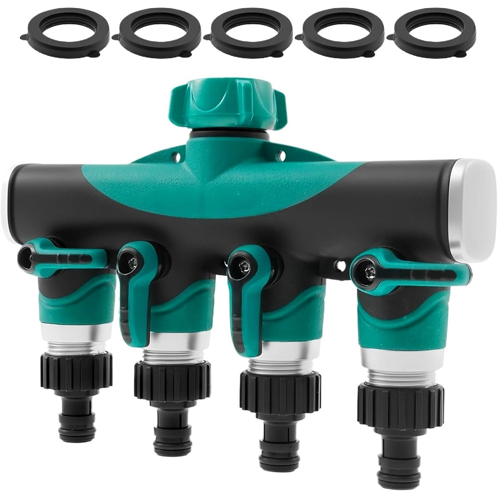 Smart Garden Hose Valve - ตัวแยกก๊อกน้ำโลหะแบบหนา 4 ทาง ขนาด 3/4 นิ้ว