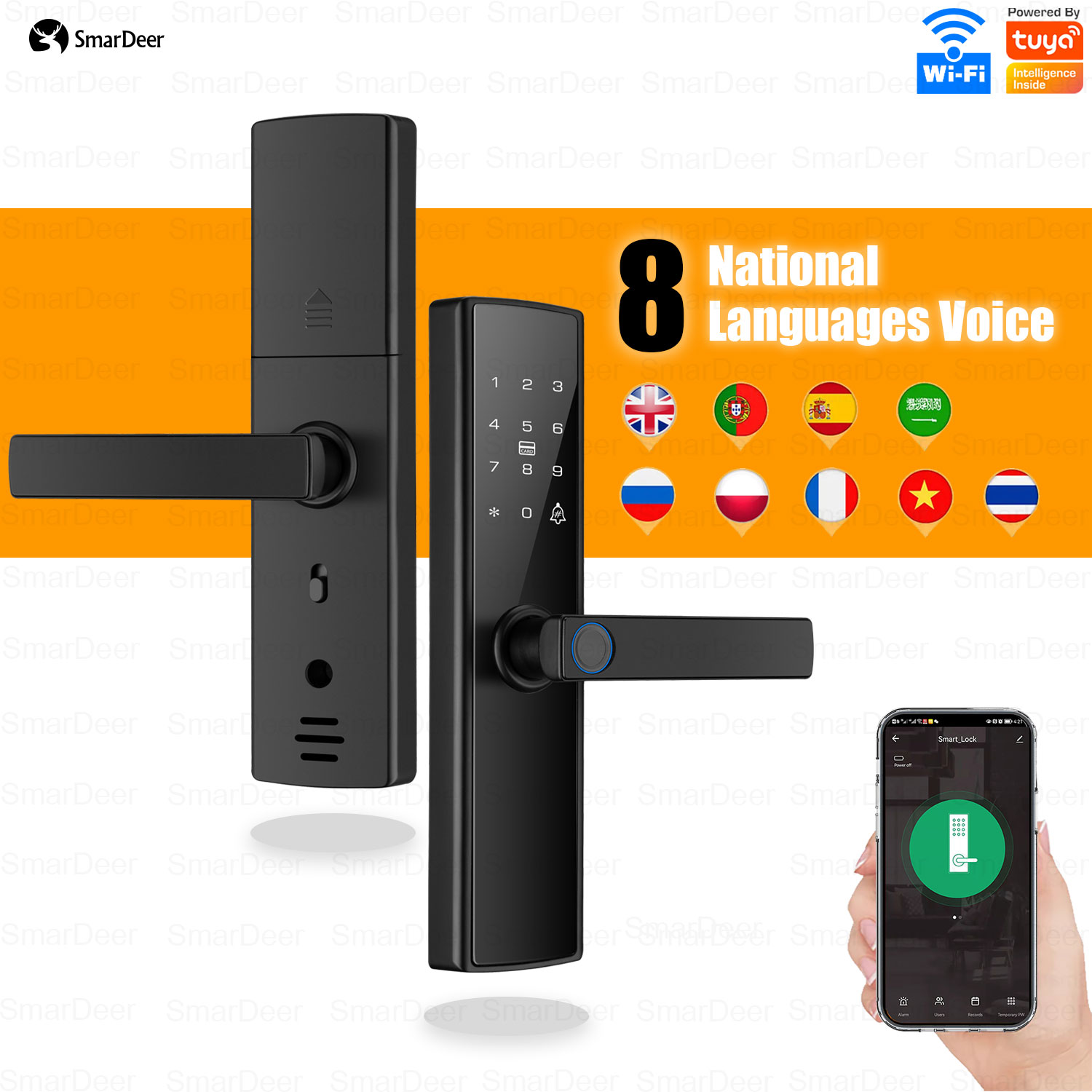 Smart Garden Lock - Smart Deer ล็อกประตูอิเล็กทรอนิคส์ล็อคอัจฉริยะ Tuya พร้อมด้วย5-in-1ล็อคลายนิ้วมือรายการไร้กุญแจผ่านลายนิ้วมือ/coed/บัตร/แอป