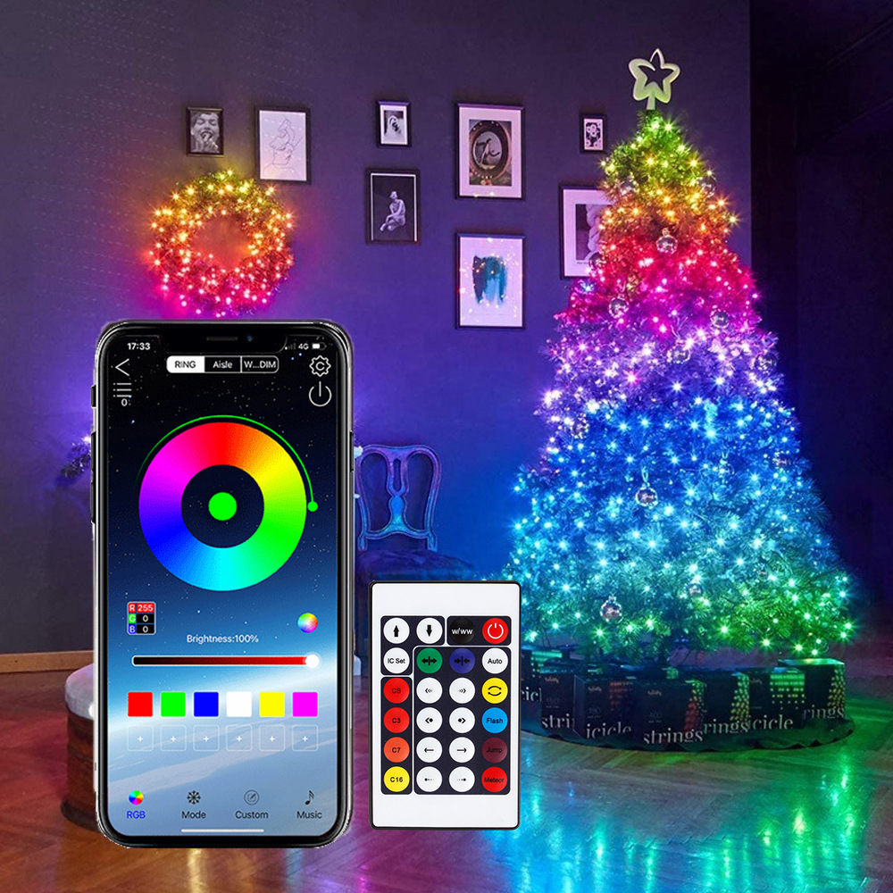 Smart Garden Rooms - WS2812B อัจฉริยะใหม่ไฟสายแบบเทพนิยาย LED รีโมทบลูทูธ USB พวงพวงโคมไฟกลางแจ้งในร่มห้องปาร์ตี้คริสต์มาส